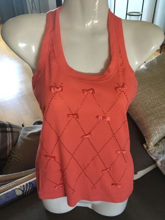Débardeur top t-shirt corail strass et petits noeuds XS/S