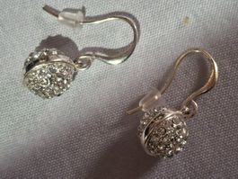 Silber Ohrringe, Kugelohrhänger aus Kristallen