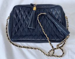 Vintage Schultertasche "Camera Bag"-Stil, blau-schwarz