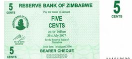 Zimbabwe 5 Cents UNZ 2006 Serie AA