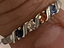 Anneau plaqué argent 53 onyx/cornaline/quartz et aigue-marin