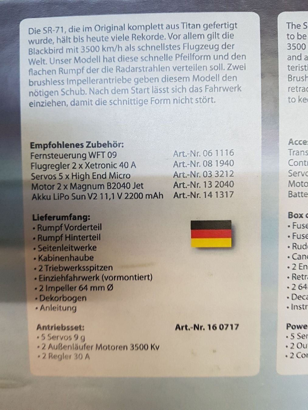 Modellismo RC: SR 71 von Jamara, Schaumwaffel – Nuovo e nell'imballaggio originale da Kerns venduto da Aviator_Ben 5