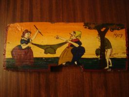 Ancienne peinture sur bois humoristique
