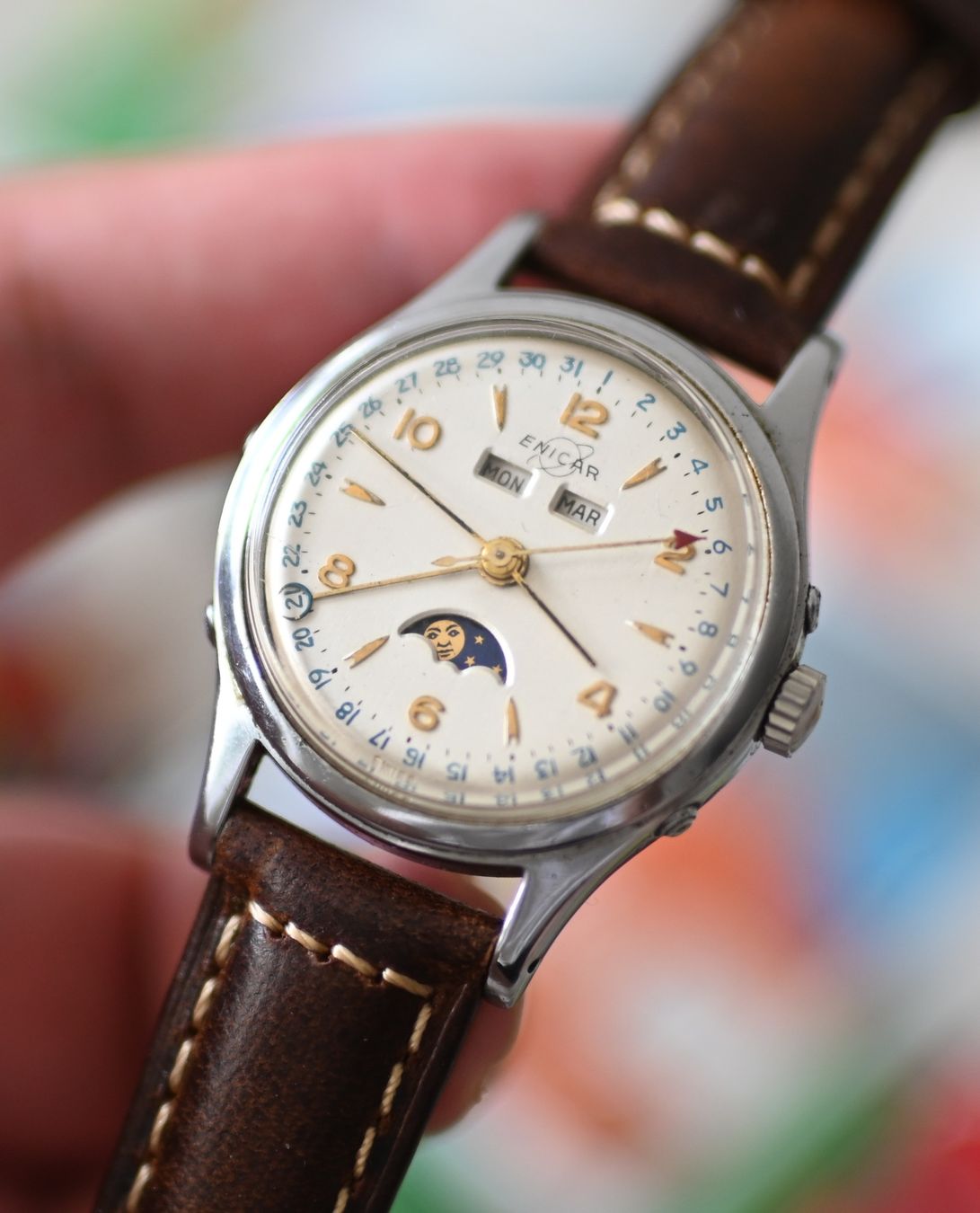 Enicar Orologi: ENICAR Mondphase-Vollkalender Ref. 132 – Usato da Bern venduto da DasSpaghett 1