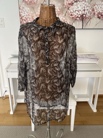 Seidenbluse braun mit Blattmuster, Gigliorosso, ca. 40