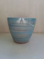 Grosser Blumentopf Keramik blau gestreift
