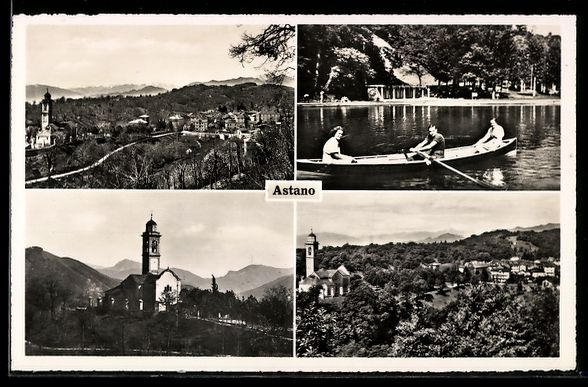 Cartoline postali: Astano, Vier Ansichten, Kirche, Ort und  – Usato da Berlin venduto da bartko-reher