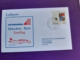 Erstflugbrief München - BERN, AIR ENGIADINA, 18.5.1992