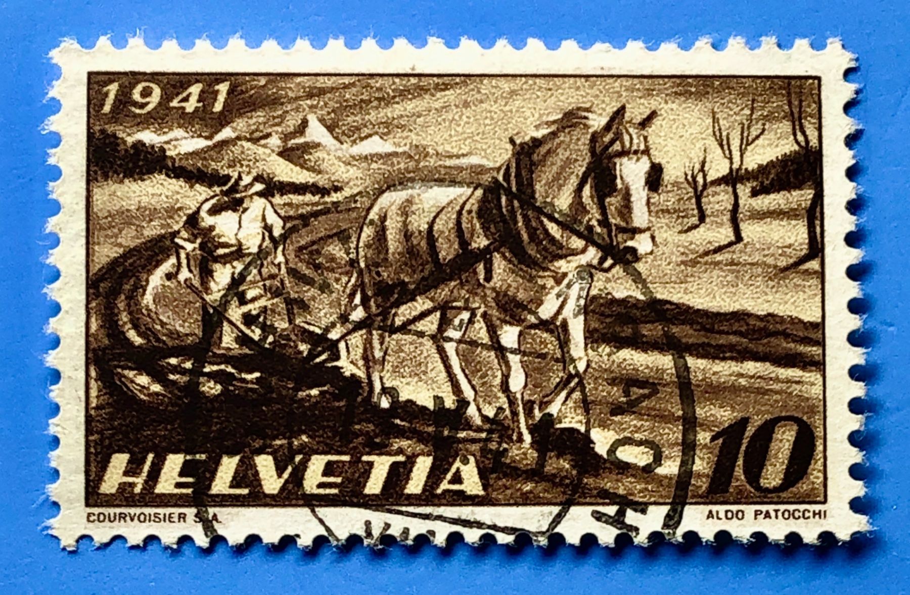 Alle Briefmarken: Nr.252 Bauer,Pferd,Pflug  GESTEMPELT 1941  – Gebraucht aus Aarau von Billa007