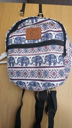 kleine Rucksack Tasche, Elefantenmuster, Stoff, neu