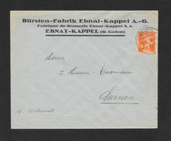 Ebnat-Kappel illustrierter Brief Bürsten-Fabrik 13.2.1924