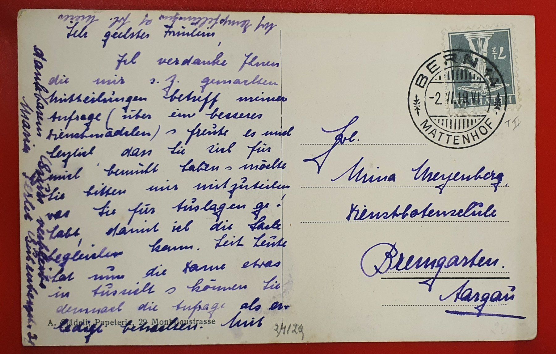 Ansichtskarten: Bern 1919 - Gutenbergstrasse – Gebraucht aus Kreuzlingen von Rschweiz1 1