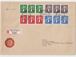 CH, Landi 1939, 3er-Streifen d, f, i, Brief Dörfli 24.8.1939
