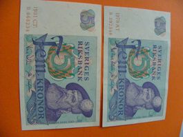 2x Schweden 5 Kronen Geldschein 1978 & 1981, Vintage, Wie Ne