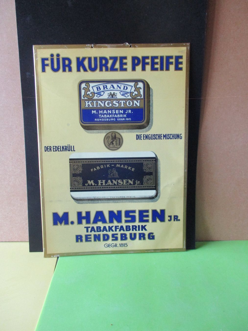 Insegne: Alte Kingston Tabak Werbung, M. Hansen  Blechschild ca.35x25 – Usato da Ottikon Gossau ZH venduto da hokuspokus
