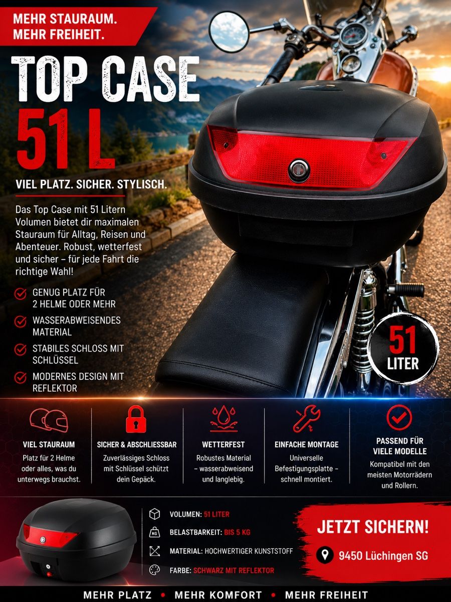 Topcase: Top Case 51L Motorrad black with reflector – Neu (gemäss Beschreibung) aus Lüchingen von qen_d99r