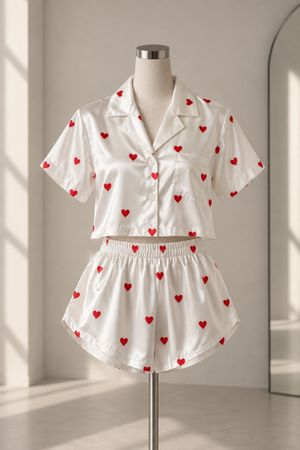 Pyjama Set kurz weiss mit Herzmuster Grösse M neu