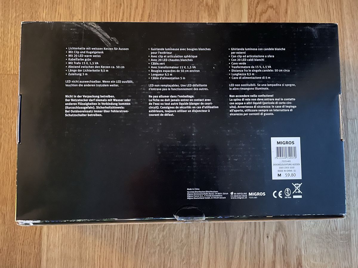 Migros Ghirlande e barre luminose: Outdoor-Lichterkette, NP 60.- – Nuovo (secondo la descrizione) da aarau venduto da A.Naef 1