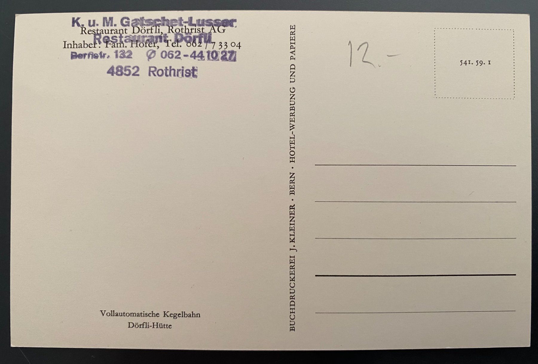 Cartoline postali: Restaurant Dörfli, Rothrist AG – Nuovo (secondo la descrizione) da Oftringen venduto da Studich 1