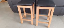 2 Barhocker braunes Echtleder Sitzhöhe 66 cm 