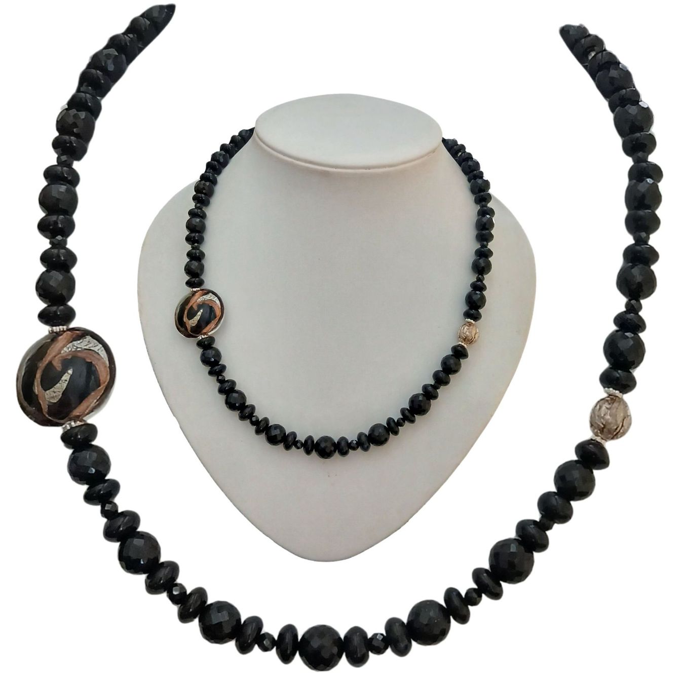 Murano Catenine: Statement -  Onyx Spinell  - Halskette Muranoglas - Silber – Nuovo e nell'imballaggio originale da Lütisburg venduto da Emarra