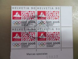 Sondermarke Werbung Sitten Olympia 1998 Viererblock ⦿ET