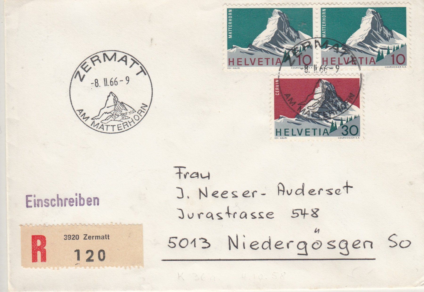 Alle Briefmarken: Schweiz Einschreibe Brief zerrmatt 1966 – Gebraucht aus Herrliberg von Lfrifda