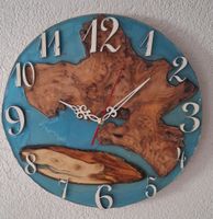 Wanduhr Holz Epoxidharz handgefertigt Unikat neuwertig