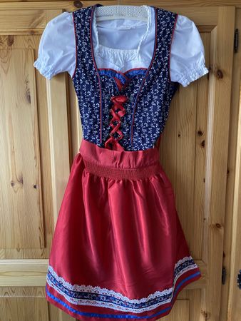 Damen Dirndl blau rot mit Bluse guter Zustand
