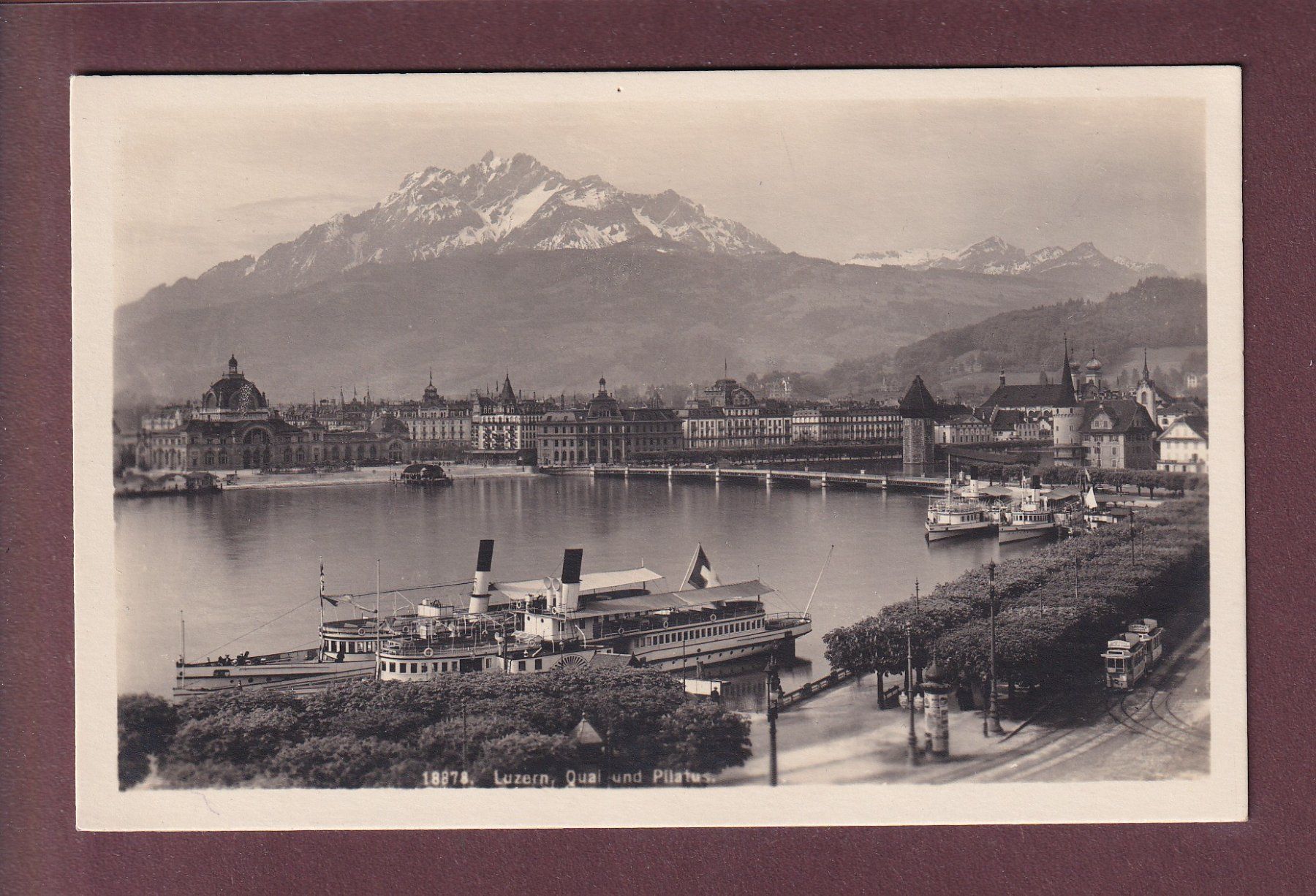 Cartoline postali: LUZERN - Bahnhof - Pilatus - 4 Schiffe - Tram – Usato da Pully venduto da nicecards