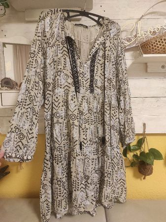 Zara Kleid, Grösse M, Beige/ Schwarz/ Glitzer, Boho Ethno