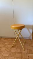 Klappbarer, gelber Kunstleder Hocker, guter Zustand