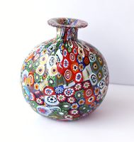 Vintage mehrfarbige Millefiori Murano Glas Blumenvase