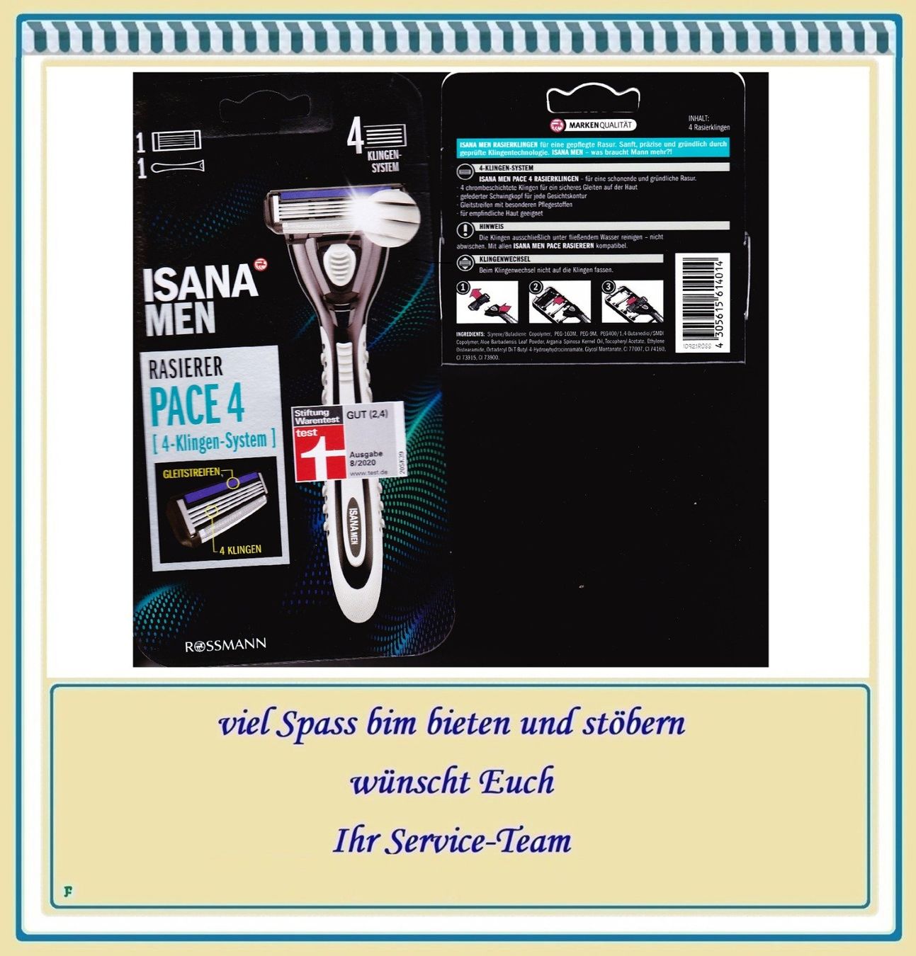 Rasoi & Lamette da barba: ISANA® MEN • PACE 4 • Nassrasierer – Nuovo e nell'imballaggio originale da Münchwilen TG venduto da FLOHMIFLITZER 2