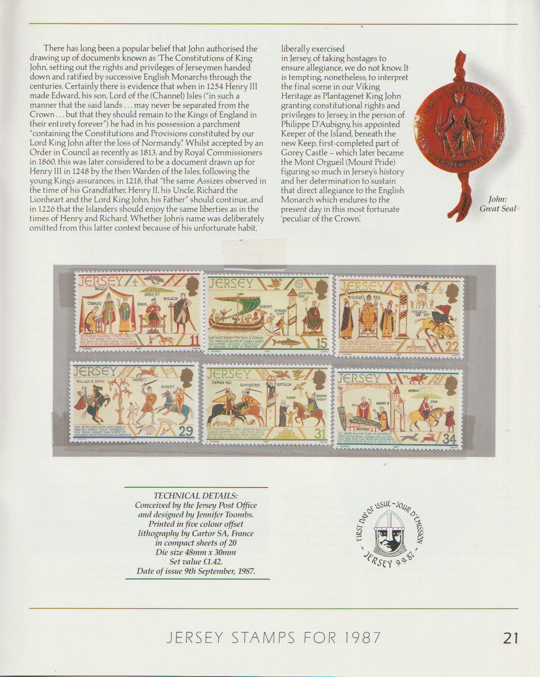 Tutti i francobolli: Jersey: Timbre de collection "Special Stamps 1987" rare – Nuovo e nell'imballaggio originale da Crans-Montana venduto da kira56 5
