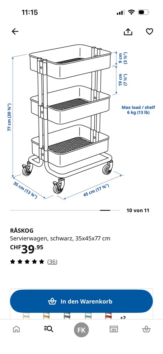 Ikea Mobili & Arredamento: Räskogs Servierwagen schwarz 35x45x77 – Usato da Brugg AG venduto da Keks.und.Kruemel 2