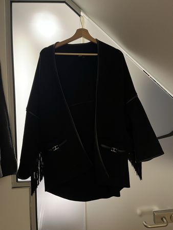 Black Cardigan with Fringes and Leather Details Size M