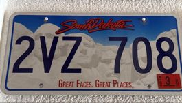 South Dakota Nummernschild 2VZ 708, USA, Rarität!