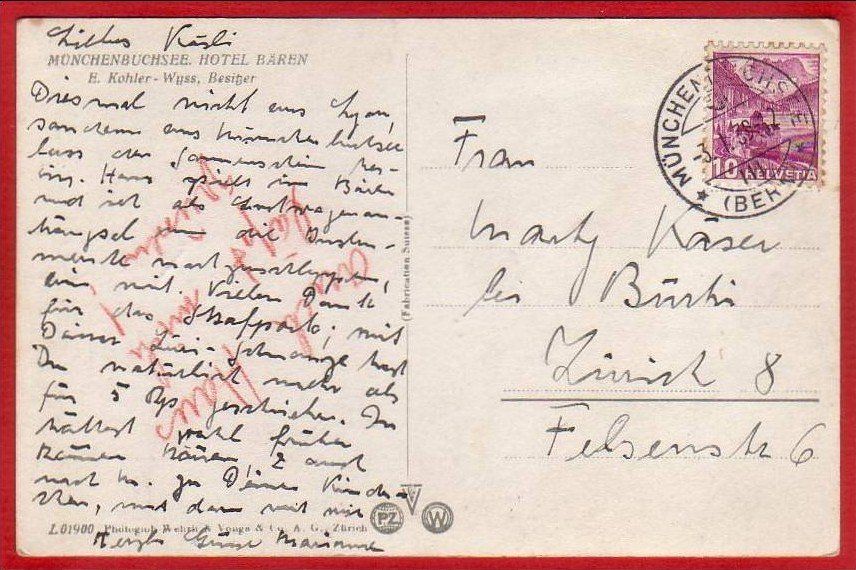 Cartoline postali: MÜNCHENBUCHSEE HOTEL BÄREN – Usato da Grüningen venduto da Kartenlaube 1