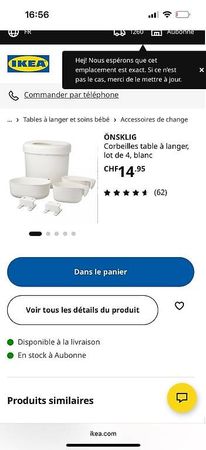 Lot corbeilles pour table à langer
