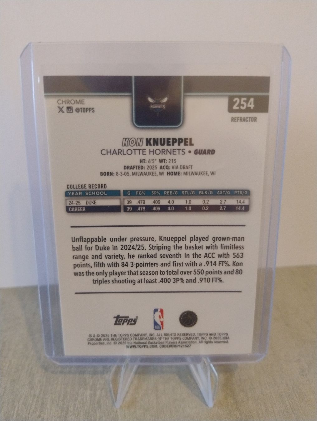 Topps Carte collezionabili: NBA 2025 TOPPS CHROME KON KNUEPPEL REFRACTOR No 254 – Nuovo (secondo la descrizione) da Martigny venduto da julionix 1