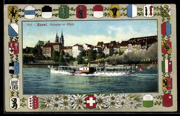 Cartoline postali: Passepartout-AK Basel, Münster mit Pfal – Usato da Berlin venduto da bartko-reher