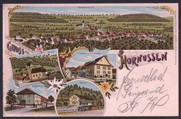 Hornussen farbige Lithografie 5 Bilder Gasthaus Station etc.