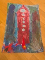 Gemälde Rakete bunte Acrylmalerei auf Papier