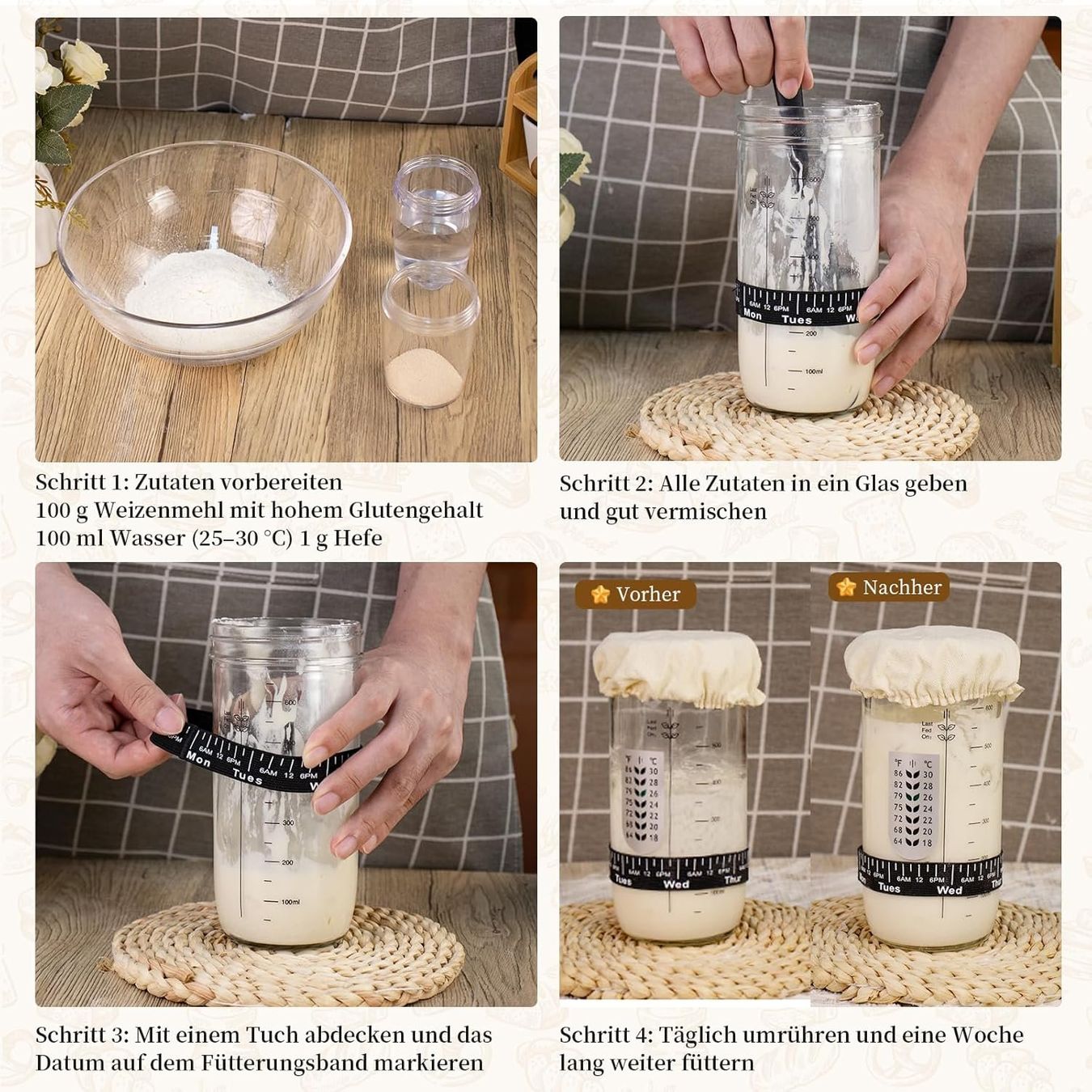 Appareils de cuisine: Sauerteig Starter Set mit Gärglas 700ml und Gärkörbchen – Neuf avec emballage d'origine à St. Gallen par sch_zsz7 4