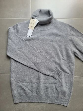 Pull Col Roulé Gris XL 100% Laine Premium Uniqlo - Neuf