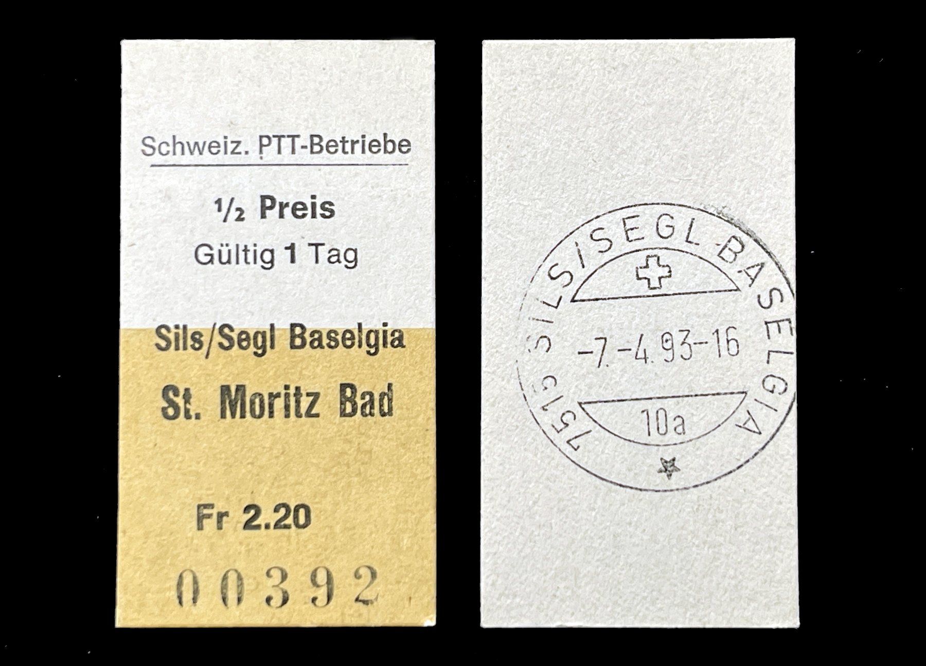 Biglietti: Sils Baselgia St.Moritz Bad Postauto Edmondsonsches Billett – Usato da Bern venduto da AWiBe