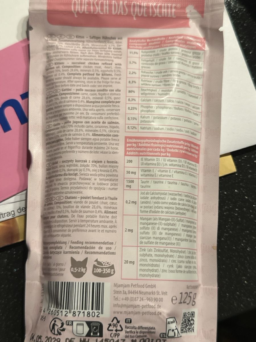 Mangimi: MjAMjAM Katzenfutter Kitten Huhn Lachsöl neu – Nuovo e nell'imballaggio originale da Wynau venduto da xRahelx 1