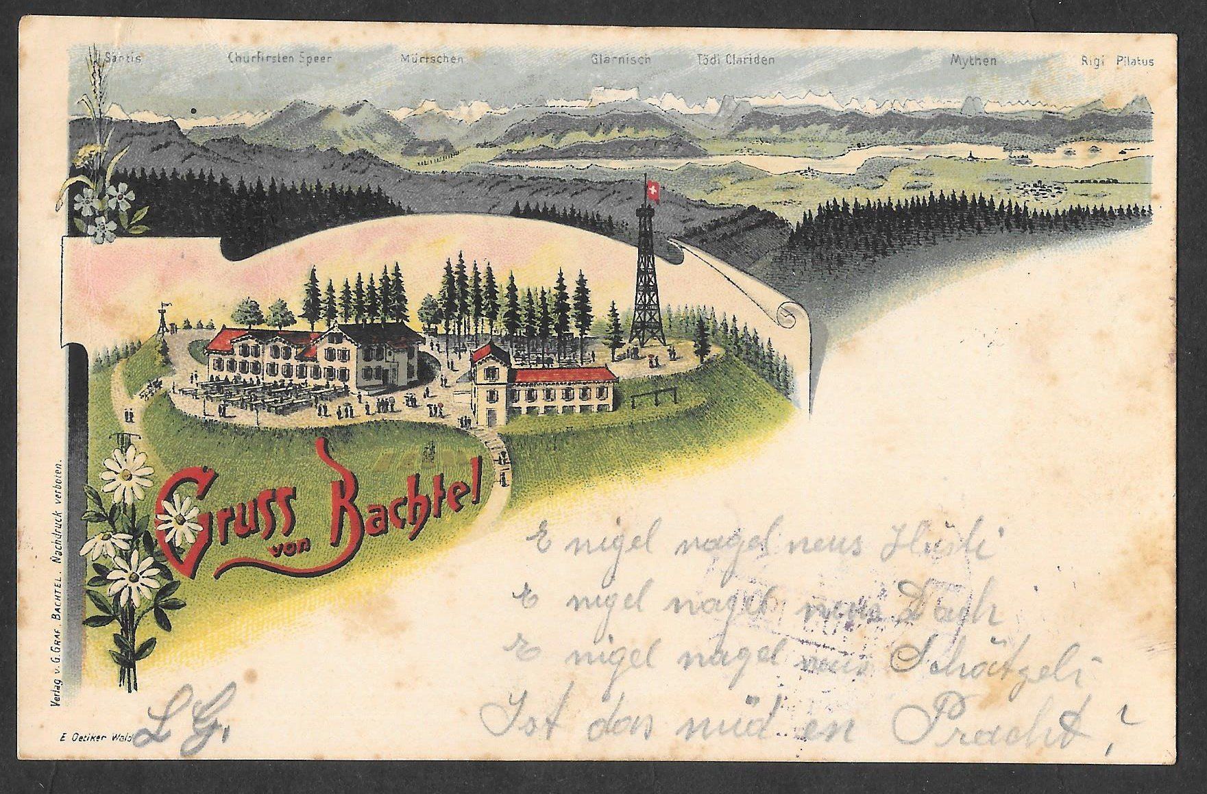 Cartoline postali: Hinwil Gruss von Bachtel Lithografie – Usato da Olten venduto da clotaldi