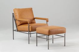 Sessel + Hocker Five | Leder Brandy | Gestell natur lackiert
